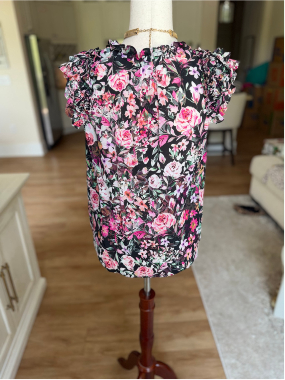 GENERATION LOVE Black Pink Floral Ruffle Blouse - Picture 6 of 7